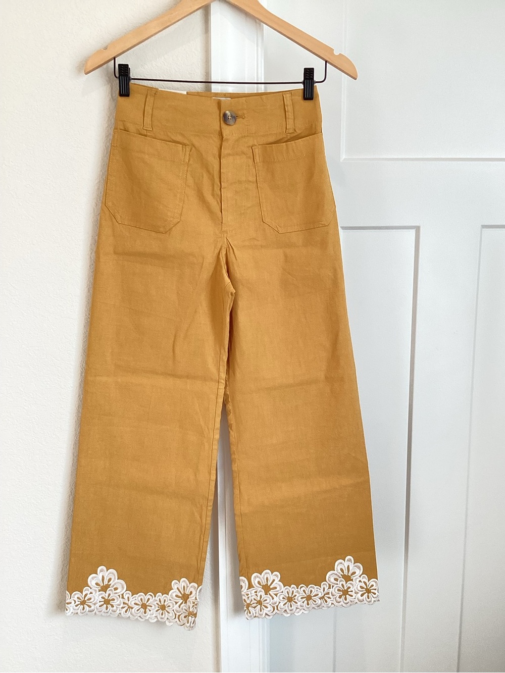 Anthropologie Colette Pants Maeve Embroidered Cropped Wide Leg High Rise New - Picture 4 of 11
